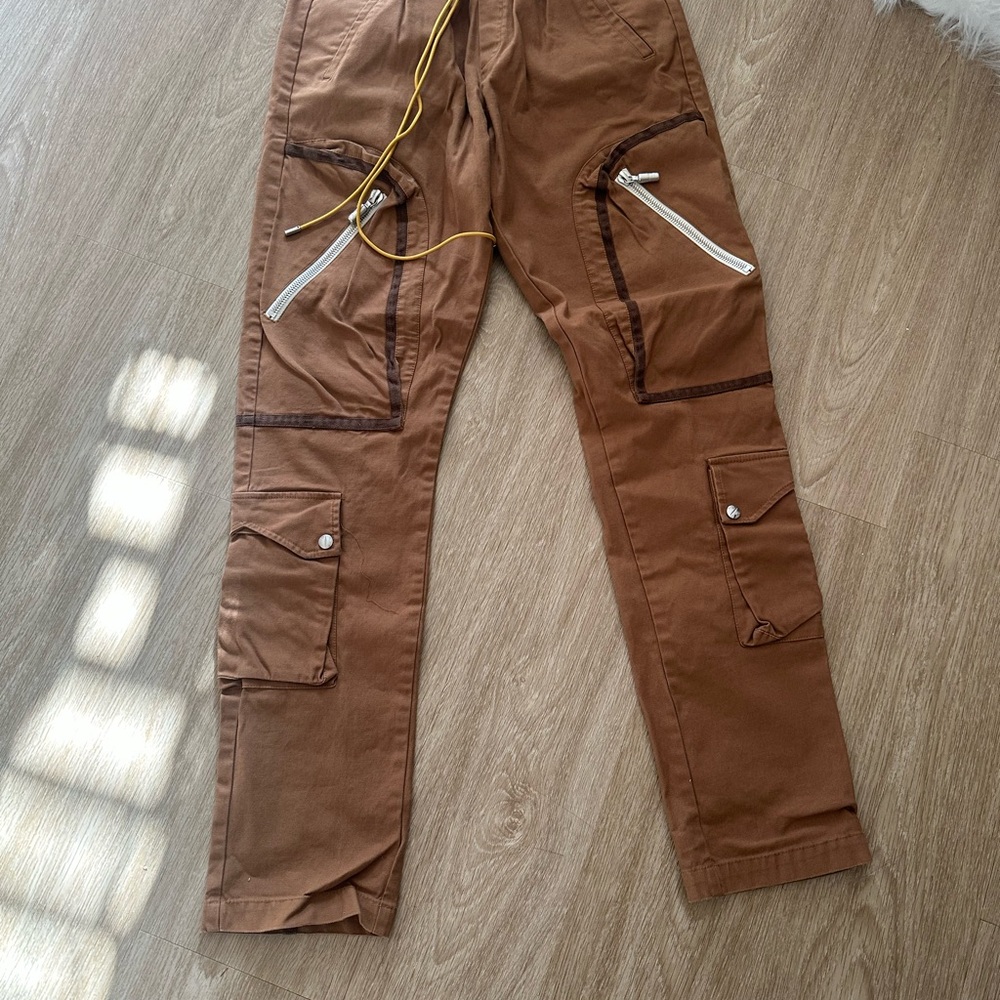 Rhude Men's Brown Cargo Pants Drawstring Zipper Pockets Streetwear Large